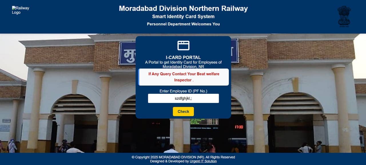 Northern Railway I-Card Portal